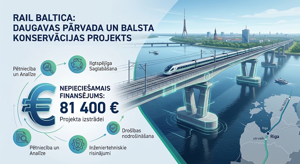 "Rail Baltica" pārvada un balsta Daugavā konservācijas projekta izstrādei nepieciešami 81 400 eiro