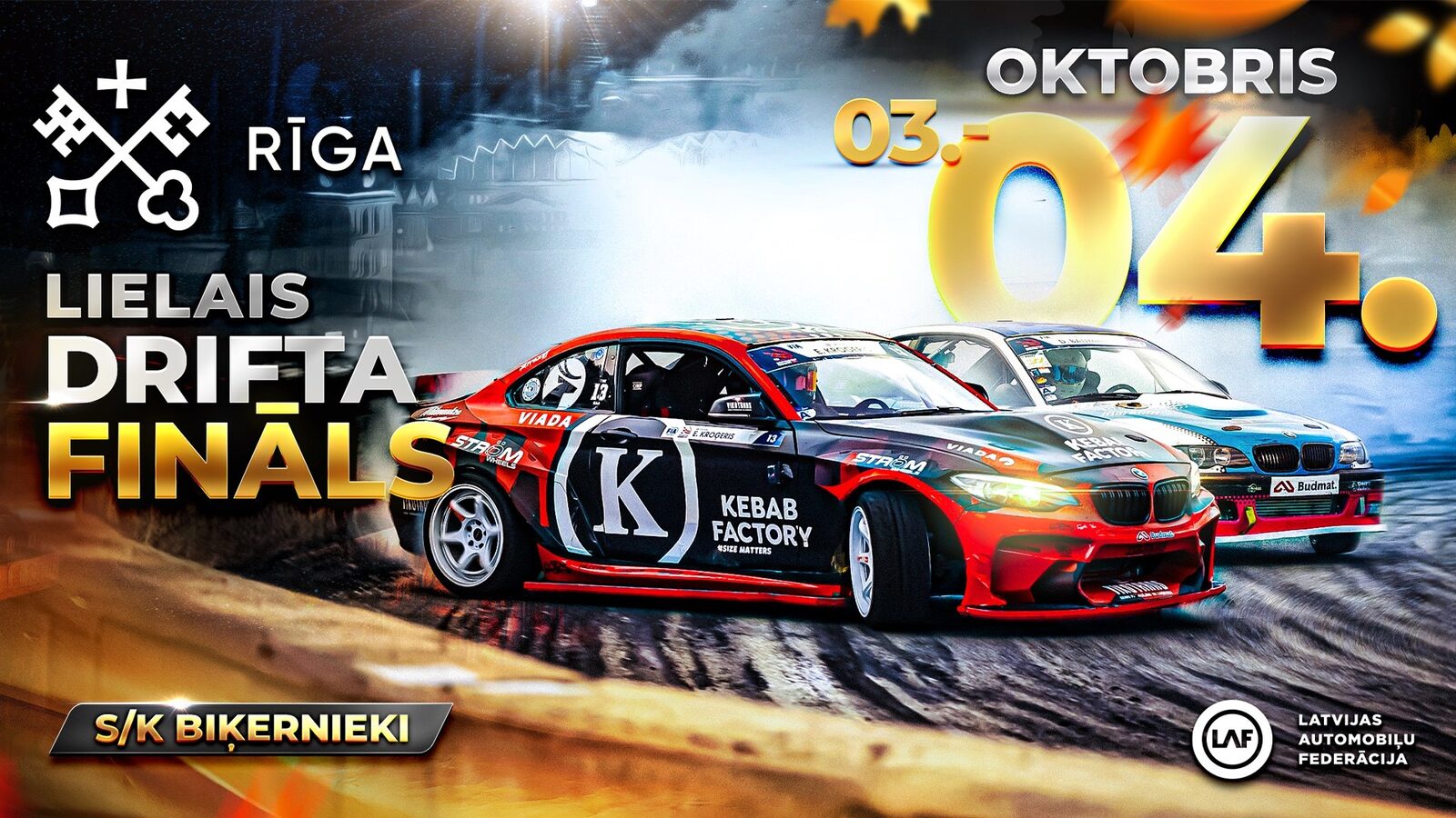 “NEZ Drift Grand Final Riga 2026” Biķerniekos: 3. un 4. oktobrī gaidāmas sezonas izšķirošās drifta cīņas