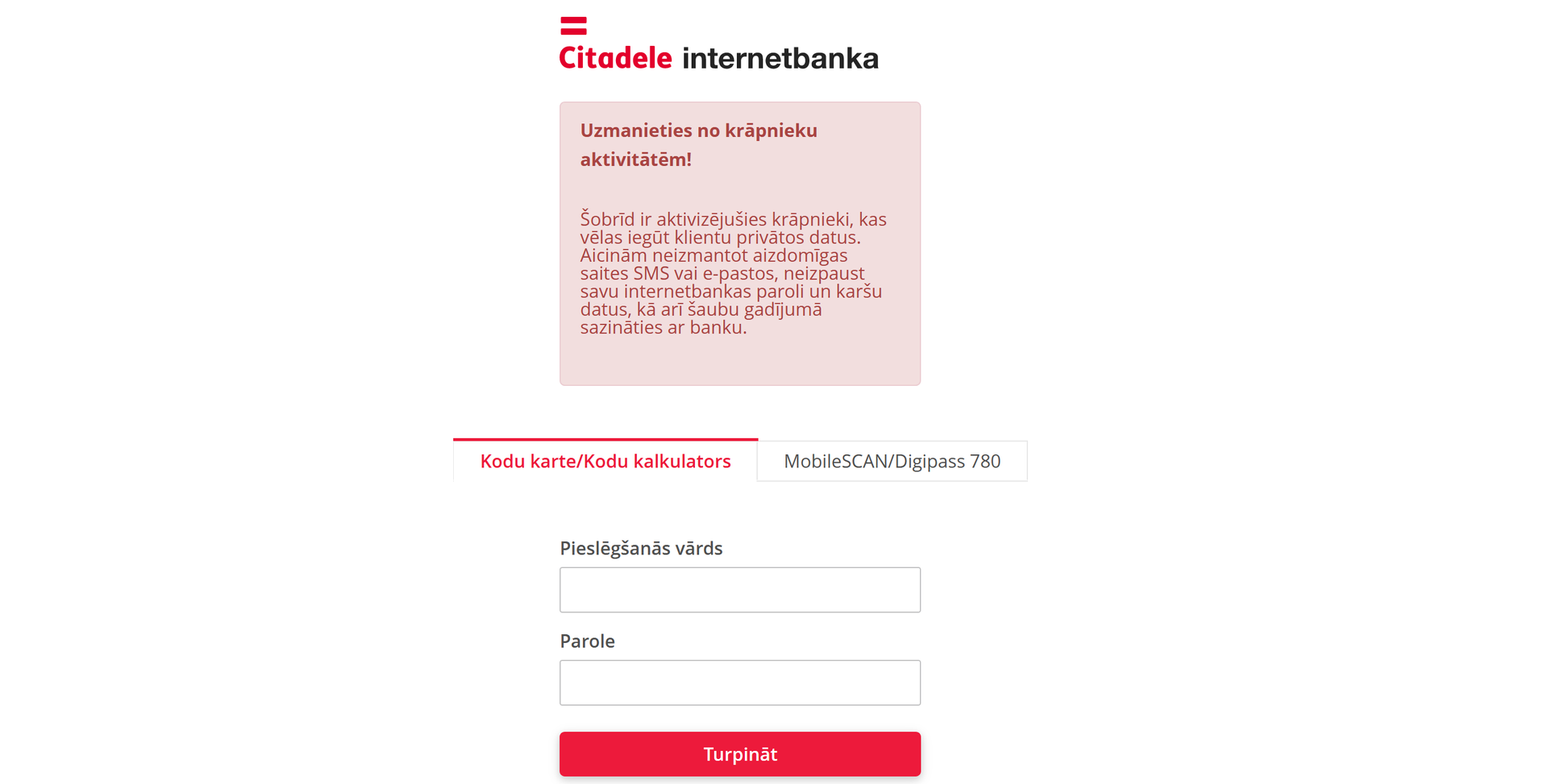 Citadele предупреждает о мошенничестве с сайтом интернет-банка Citadele предупреждает о мошенничестве с сайтом интернет-банка