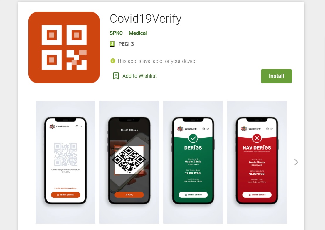 Приложение Covid19Verify может не работать, проверять ковид-сертификаты предлагают через сайт covid19sertifikats.lv