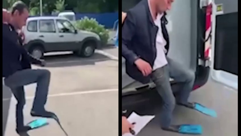Приплыл! Российские полицейские задержали мужчину в ластах (ВИДЕО)