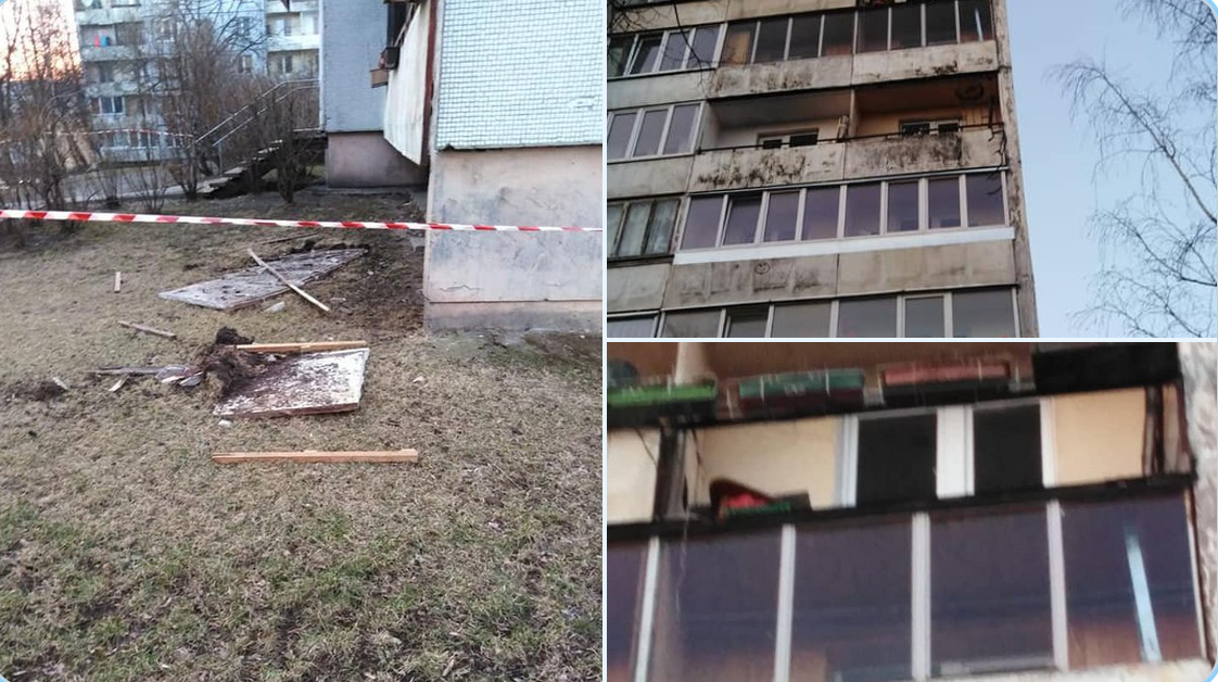 В Риге с лоджий многоэтажного дома обвалились внешние бетонные плиты