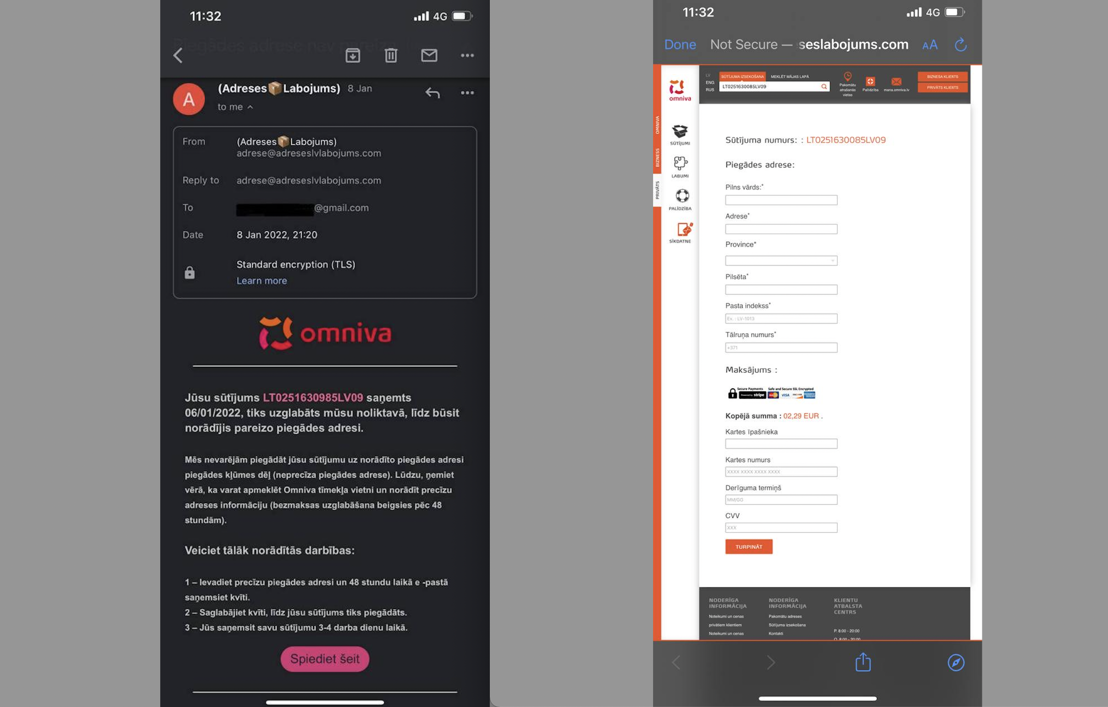 Мошенники шлют письма от Omniva. Если дать данные карты - деньги будут утекать постоянно Мошенники шлют письма от Omniva. Если дать данные карты - деньги будут утекать постоянно